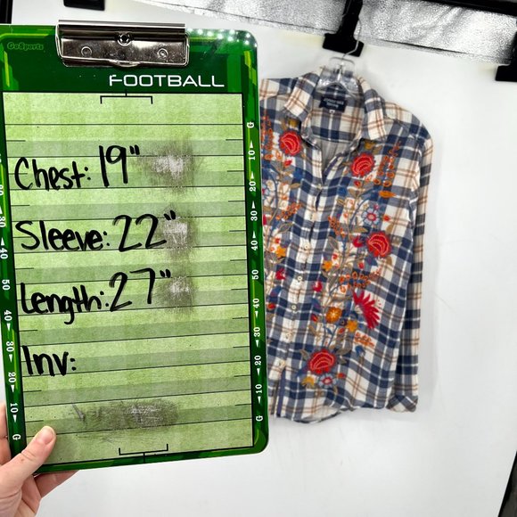 Johnny Was Womens Button Up Shirt Size Small Blue Red Long Sleeve Plaid Casual - Picture 4 of 5